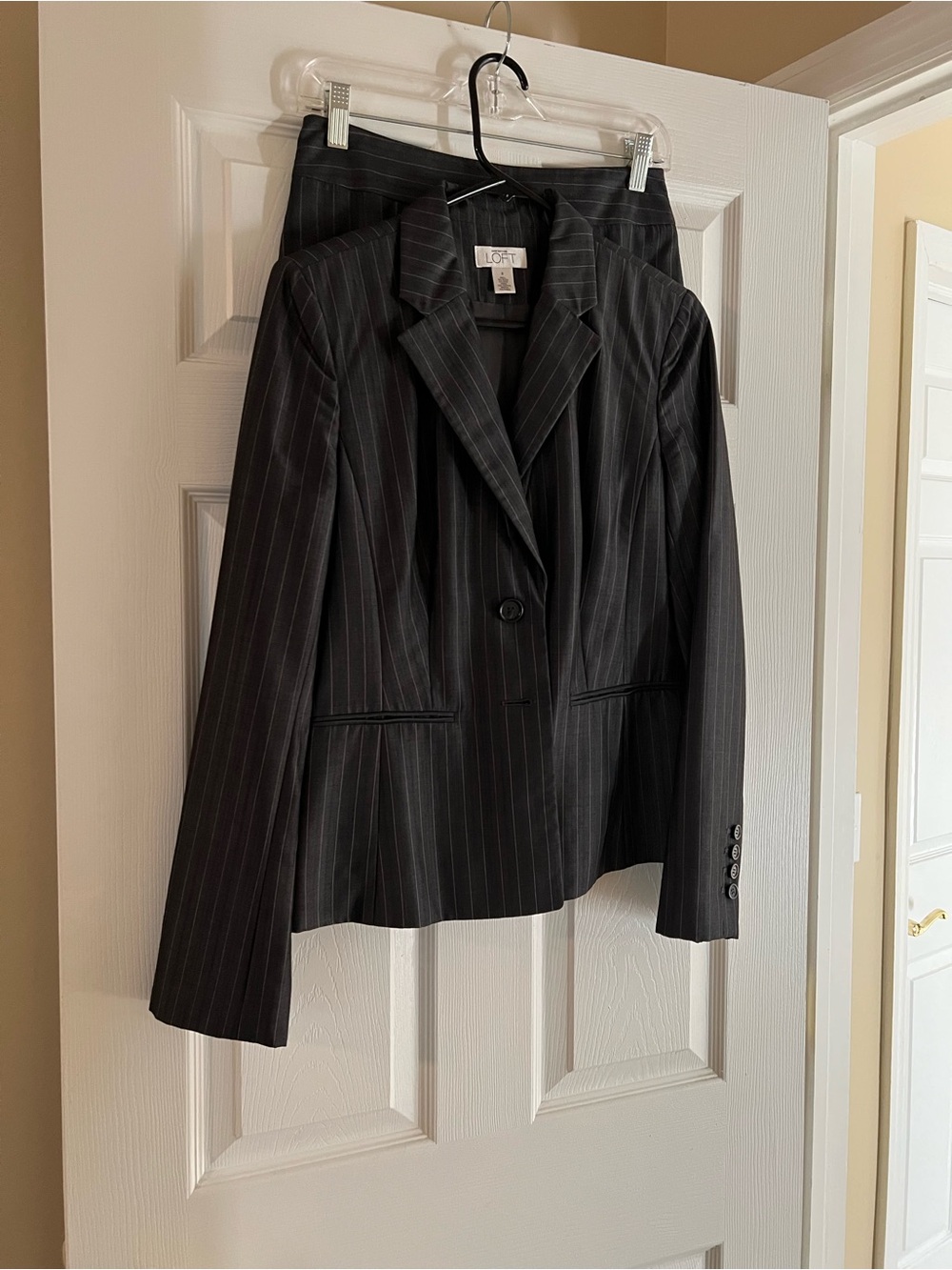 LOFT Black Pinstripe Single-Button Blazer